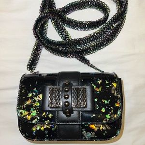 Christian Louboutin Sweet Charity Crossbody Bag Iridescent Patent Mini Black